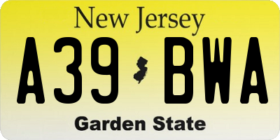 NJ license plate A39BWA