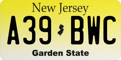 NJ license plate A39BWC