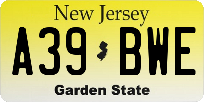 NJ license plate A39BWE