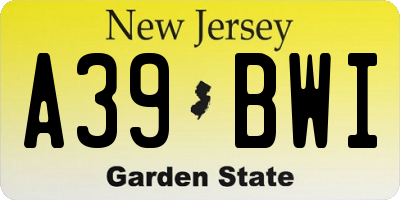 NJ license plate A39BWI