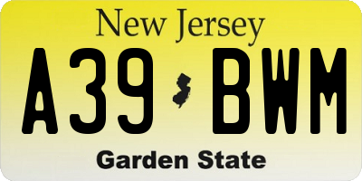 NJ license plate A39BWM
