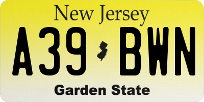 NJ license plate A39BWN