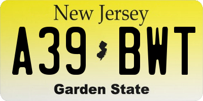 NJ license plate A39BWT