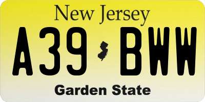 NJ license plate A39BWW