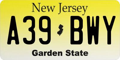 NJ license plate A39BWY