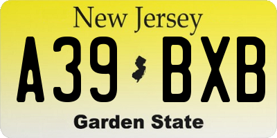NJ license plate A39BXB
