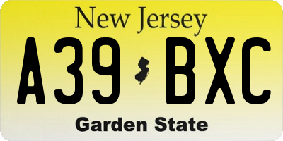 NJ license plate A39BXC