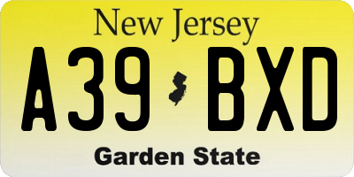 NJ license plate A39BXD