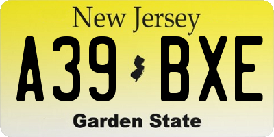 NJ license plate A39BXE