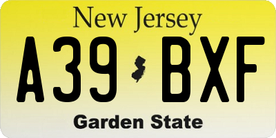 NJ license plate A39BXF
