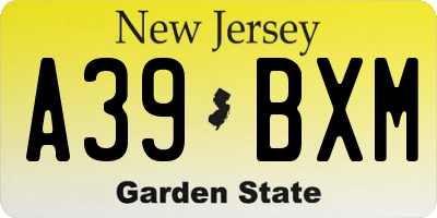 NJ license plate A39BXM