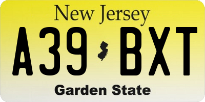 NJ license plate A39BXT