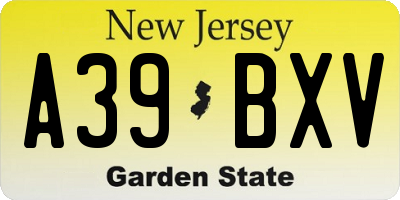 NJ license plate A39BXV