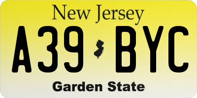 NJ license plate A39BYC
