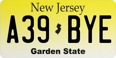 NJ license plate A39BYE