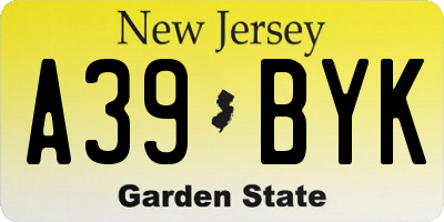 NJ license plate A39BYK