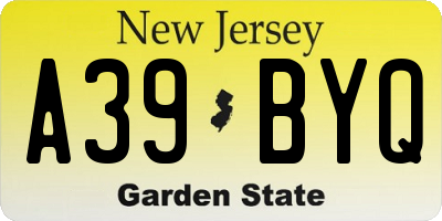 NJ license plate A39BYQ