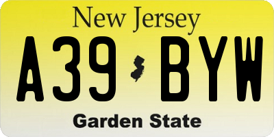 NJ license plate A39BYW