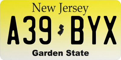 NJ license plate A39BYX