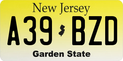 NJ license plate A39BZD