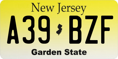 NJ license plate A39BZF
