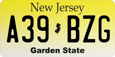 NJ license plate A39BZG