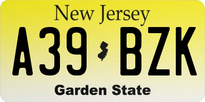 NJ license plate A39BZK
