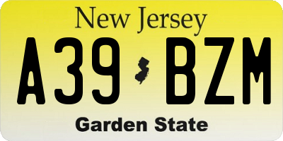 NJ license plate A39BZM