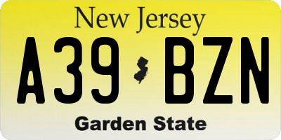 NJ license plate A39BZN