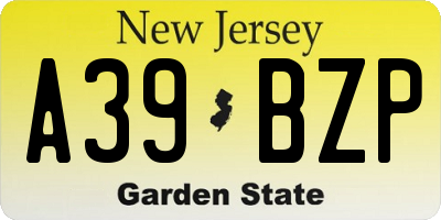 NJ license plate A39BZP