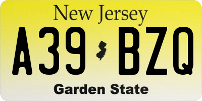NJ license plate A39BZQ