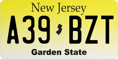 NJ license plate A39BZT