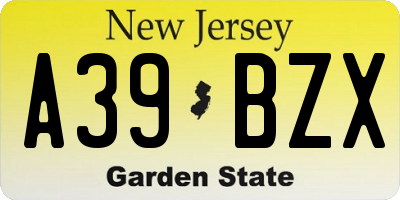NJ license plate A39BZX
