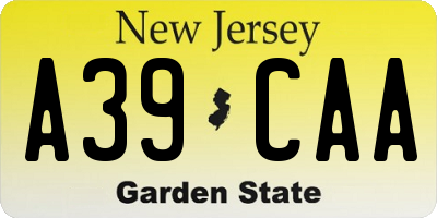 NJ license plate A39CAA