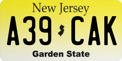 NJ license plate A39CAK