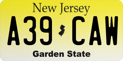 NJ license plate A39CAW