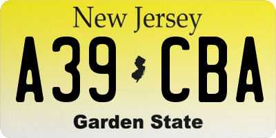 NJ license plate A39CBA