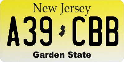 NJ license plate A39CBB
