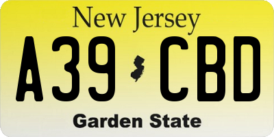 NJ license plate A39CBD