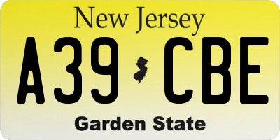 NJ license plate A39CBE