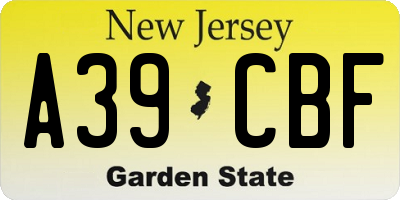 NJ license plate A39CBF