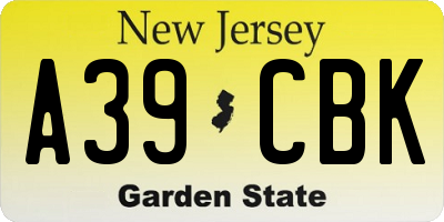 NJ license plate A39CBK