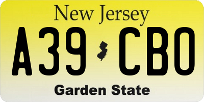 NJ license plate A39CBO