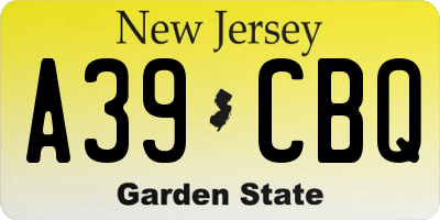 NJ license plate A39CBQ