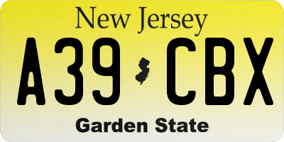 NJ license plate A39CBX