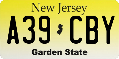 NJ license plate A39CBY