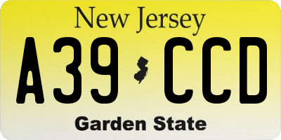 NJ license plate A39CCD