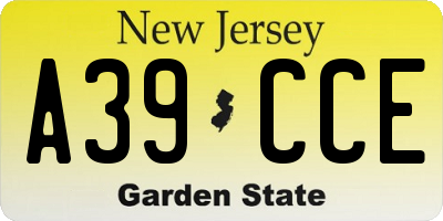 NJ license plate A39CCE