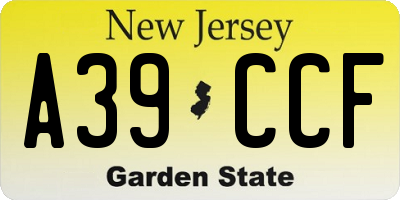 NJ license plate A39CCF