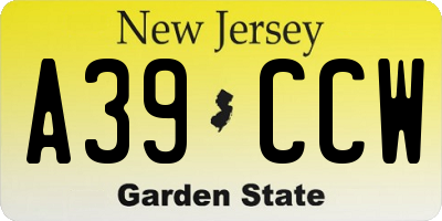 NJ license plate A39CCW